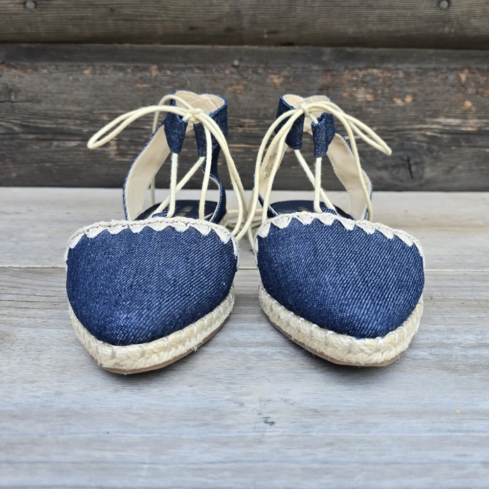 Nine West NEW Unah Coastal Mediterranean Denim Pointy Toe Flat Sandal 6.5M